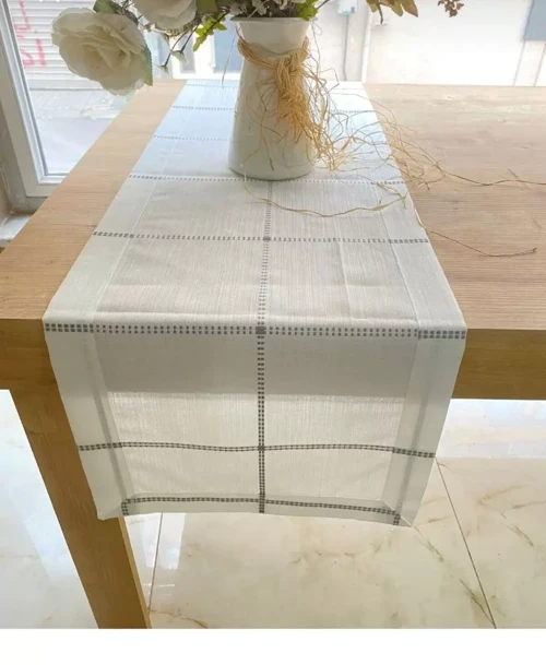 Masa Üzerine Runner, Masa Örtüsü Runneri Tek Runner Belena 30/130 cm Gri Çizgili