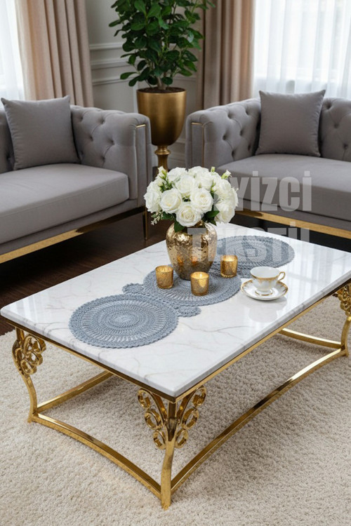 Dantel Detaylı Gümüş Oval Runner (115x35cm)
