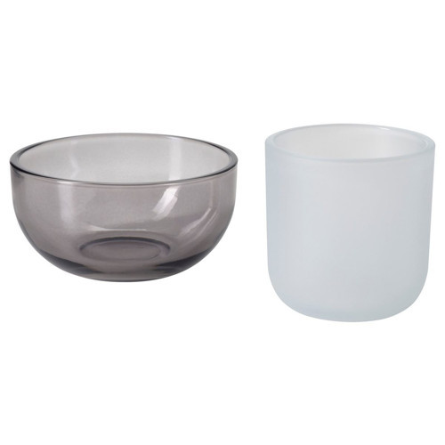 Tealight Mumluk, Gri-Buzlu Cam, 2 adet