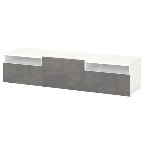 TV Sehpası, Beyaz-Koyu Gri, 180x42x39 cm, Çıt Çıt Raylı
