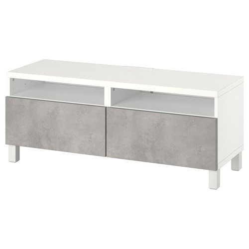 TV Sehpası, Beyaz-Açık Gri, 120x42x48 cm, Fren Raylı