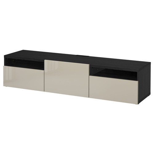 TV Sehpası, Venge-Parlak Cila-Bej, 180x42x39 cm, Çıt Çıt Raylı