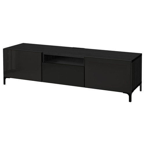 TV Sehpası, Venge-Parlak Cila-Siyah-Füme Cam, 180x42x48 cm, Çıt Çıt Raylı