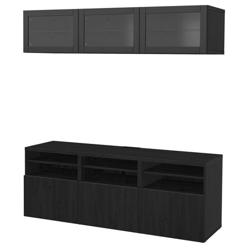 TV Ünitesi, Venge-Siyah-Kahverengi-Şeffaf Cam, 180x42x192 cm, Çıt Çıt Raylı