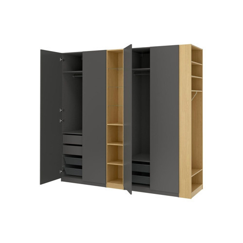 Gardırop, Koyu Gri-Meşe Görünümlü, 255x60x236 cm