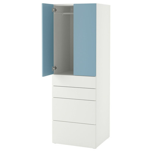 Çocuk Gardırobu, Beyaz-Mavi, 60x57x181 cm, 4 Çekmeceli