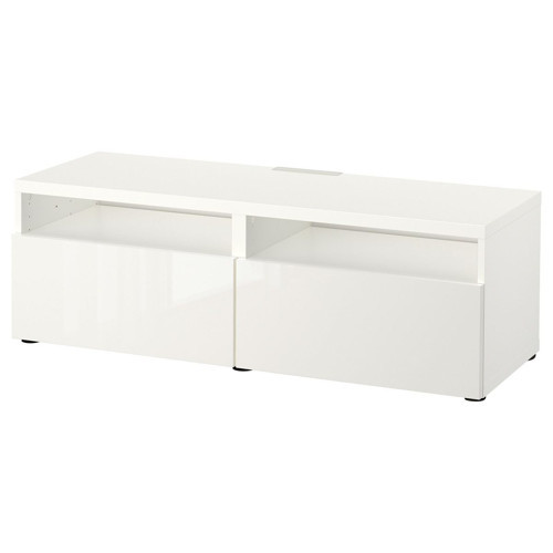 TV Sehpası, Parlak Cila-Beyaz, 120x42x39 cm, Çıt Çıt Raylı