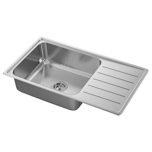 Tek Gözlü Damlalıklı Eviye, Paslanmaz Çelik, 86x47 cm