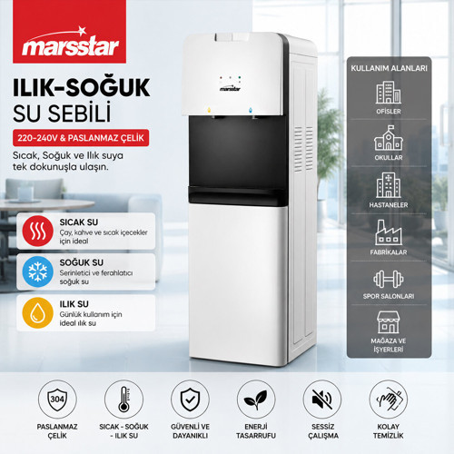 SU SEBİLİ SICAK - SOĞUK - ILIK 220-240V - PASLANMAZ ÇELİK MSWD-100 (5691)