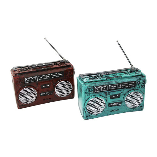 RADYO VİNTAGE DEKORATİF BİBLO - KUMBARA RENKLİ 17X17X5.5CM REÇİNE (5691)