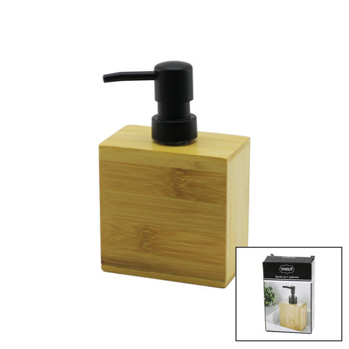DİKDÖRTGEN AHŞAP BAMBU SIVI SABUNLUK SİYAH PLASTİK POMPA 5.8 X 9.9CM - Y: 10CM (5691)