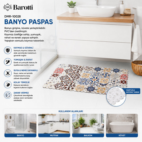 DİKDÖRTGEN DESENLİ 70 X 34 CM SU EMİCİ - SİHİRLİ KAYDIRMAZ BANYO - KÜVET PASPAS (5691)