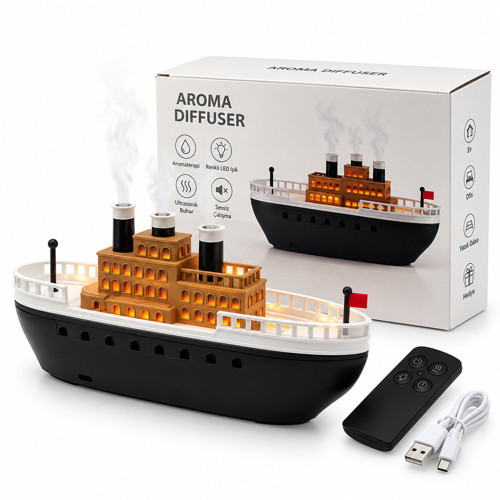 AROMA DIFFUSER GEMİ IŞIKLI HAVA NEMLENDİRİCİ BUHAR MAKİNE - KOKU GİDERİCİ 250ML KRD-8769 (5691)