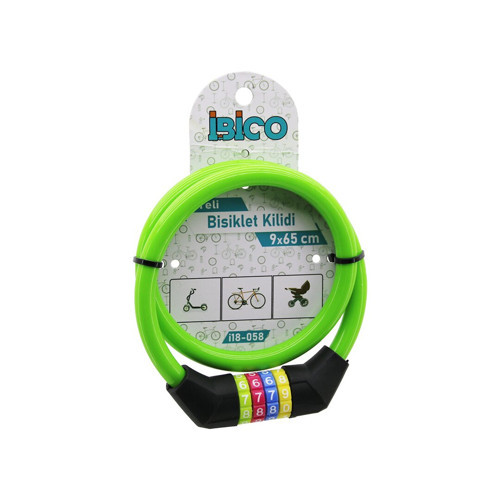ŞİFRELİ İNCE BİSİKLET KİLİT ÇELİK TEL YEŞİL RENKLİ KILIF 9MMX65CM (5691)