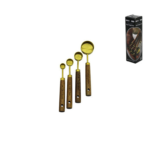 4 PCS GOLD METAL ÖLÇÜ KAŞIK SETİ OTANTİK AĞAÇ KULP 15ML - 5ML - 2.5ML - 1.25ML (5691)