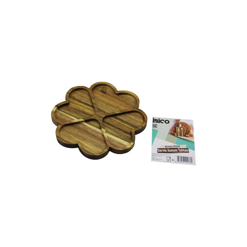 AKASYA YUVARLAK 4 KALP BÖLMELİ AHŞAP SERVİS SUNUM TEPSİ - TAHTASI 21 X 1.4CM (5691)