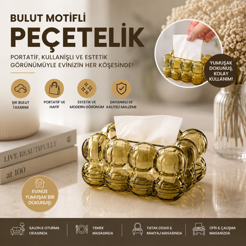 19X13X9CM KAHVERENGİ ŞEFFAF YAYLI MASAÜSTÜ BUBBLE DEKORATİF BULUT PEÇETELİK (5691)
