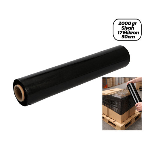 6 ADET BRÜT: 2000GR = NET STREÇ: 1500GR SİYAH KOLİ - PALET STREÇ FİLM 17 MİKRON 50CM (5691)