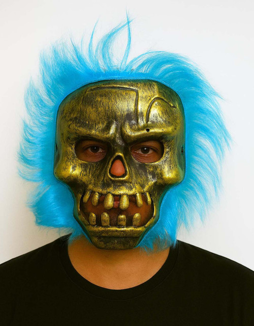 Wild Skull - Bakır Kafatası Turkuaz Saçlı İskelet Maske (5691)