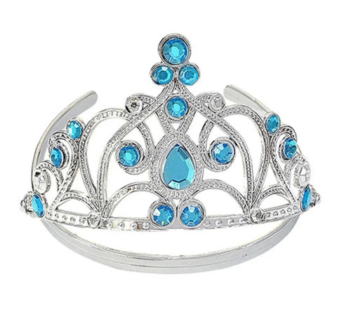 Mavi Taşlı Elsa Çocuk Tacı Prenses Tacı Kraliçe Tacı 16x14 cm (5691)