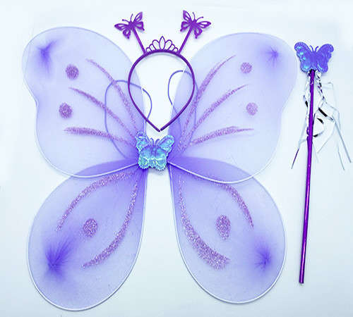Lila Renk Kelebek Kanadı Tacı ve Sopası 50x37 cm (5691)