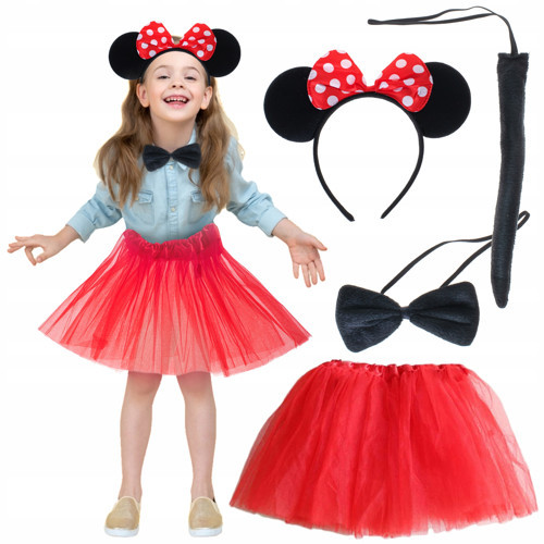 Minnie Mouse Kostüm Seti Etek Taç Kuyruk Papyon Gösteri Seti (5691)