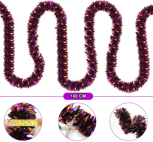 Mor Turuncu Renk 4 cm Genişlik Garland Çift Renk Sim Süs 180 cm (5691)