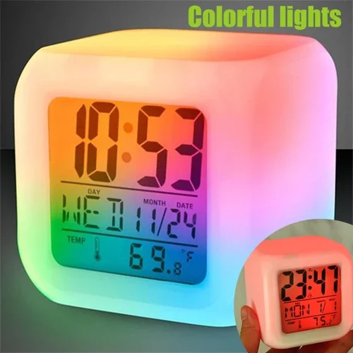 Led Dijital Renkli Masa Saati Alarm Termometre Tarih Masaüstü Saat (5691)