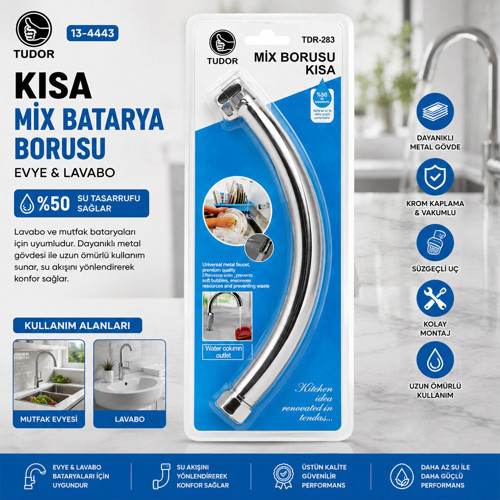 KUĞU EVYE - LAVABO KISA MİX BATARYA BORUSU KROM KAPLAMA - VAKUMLU - SÜZGEÇLİ UÇ (5691)