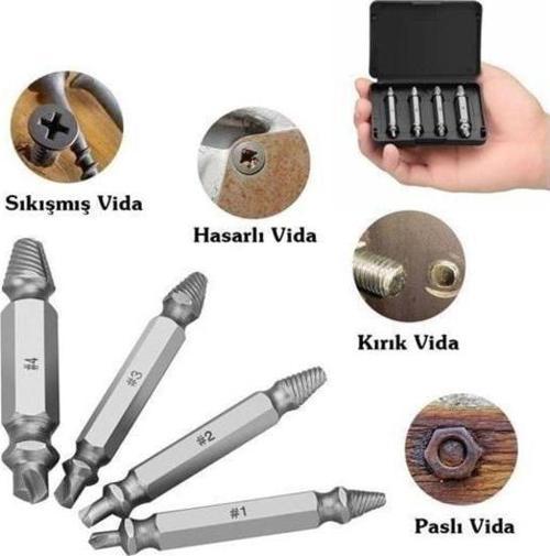 Vida Çıkarıcı 4'lü SetHasar Görmüş Yalama Açılmayan Körelmiş Vidalar İçin