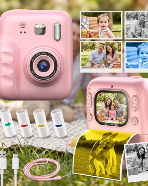 Çocuk Dijital Fotoğraf Makinesi Anında Baskı Ve Hd Video Kayıt Özellikli 5 Kalem Ve 4 Rulo Ka�