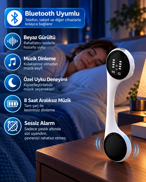 Sessiz Alarm Özellikli Bluetooth Hoparlör Yastık Altı Uyku Cihazı Doğal Ses Ve 8 Saat Kesintis