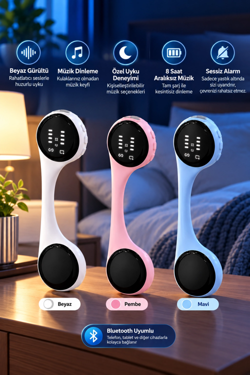 Bluetooth Yastık Altı Hoparlör Sessiz Alarm Ve Rahatlatıcı Uyku Sesleri 8 Saat Kesintisiz Müzi