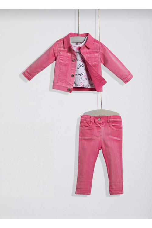 Pembe 3'Lü Kot Ceket Set