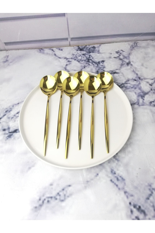 6 Parça Yemek Kaşığı Seti - Gold Renk - Paslanmaz Çelik