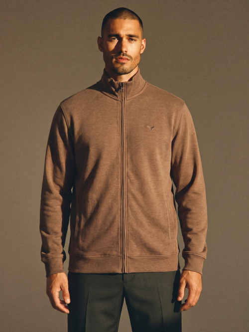 Kahve Erkek Büyük Beden Pamuklu Fermuarlı Sweatshirt
