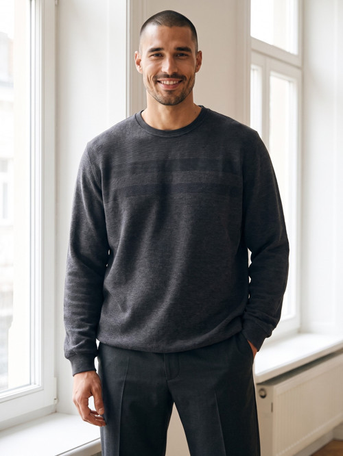 Antrasit Erkek Büyük Beden Pamuklu Kışlık Desenli Sweatshirt