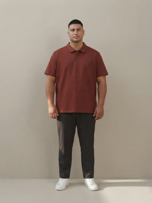 Bordo Erkek Büyük Beden Bol Basic Polo Yaka Tişört