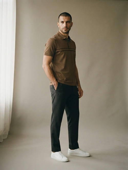 Camel Erkek Kısa Kol Çizgili Polo Yaka Tişört