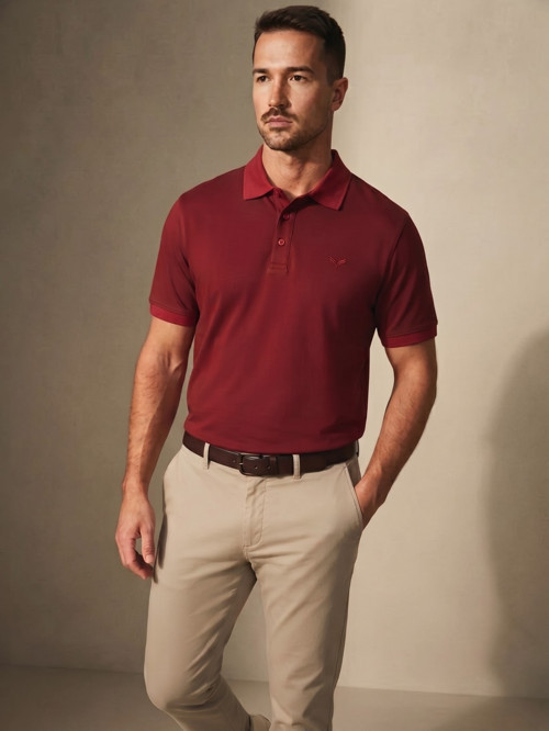 Bordo Erkek Amblemli Basic Polo Yaka Tişört