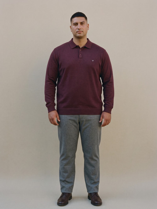 Bordo Erkek Büyük Beden Kışlık Uzun Kollu Pike Polo Yaka Tişört