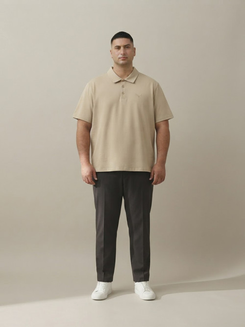 Kahve Erkek Büyük Beden Bol Basic Polo Yaka Tişört