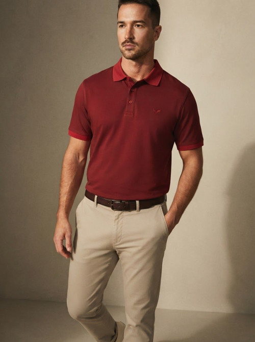 Kırmızı Erkek Amblemli Basic Polo Yaka Tişört