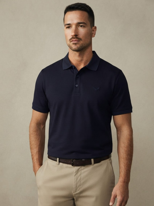 Lacivert Erkek Amblemli Basic Polo Yaka Tişört