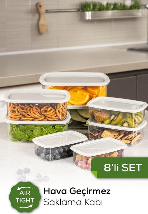 8li Hava Geçirmez Saklama Kabı Seti Gri 2x(250-500-750-1200 ML)