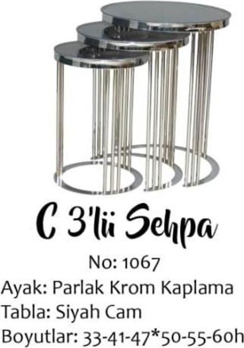 Brc Zigon 13383 C Model Düz Siyah Temper cam GÜMÜŞ Kaplama Metal Ayak El Yapım