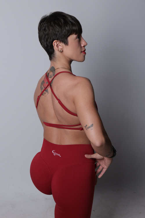 Pro Seamless Askılı Crop - Bordo Em-31