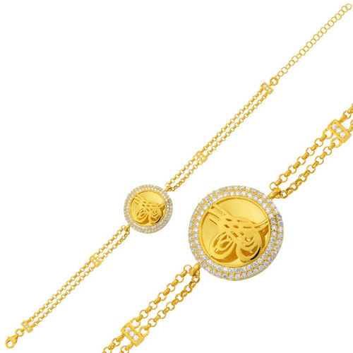 925 Ayar Gümüş Gold Tuğralı Kadın Bileklik
