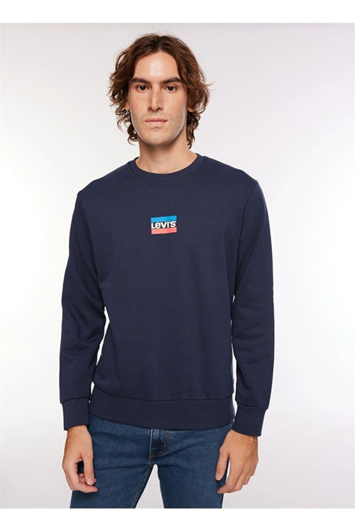 Erkek Bisiklet Yaka Mavi Sweatshırt - A2824-0006