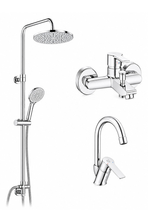 Lite Banyo Bataryası + Ar Lite Kuğu Borulu Lavabo Bataryası + Ar Tuna Duş Kolonu| 5 Yıl Garantili